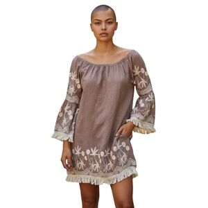 Indigo Soul Off The Shoulder‎ Mini BrownTunic Women's Dress, Small